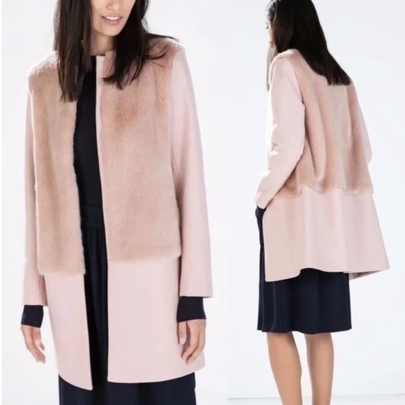 Zara Jackets & Blazers - Zara Elegant Blush Pink Faux Fur Women's Coat, M